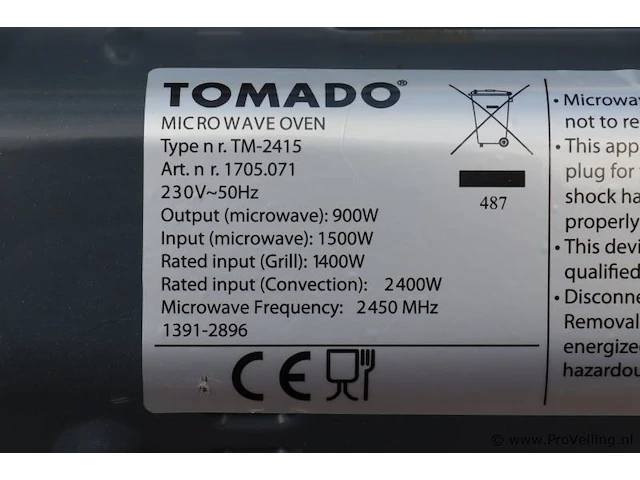 Tomado microwave oven model tm-2415 - afbeelding 6 van  6