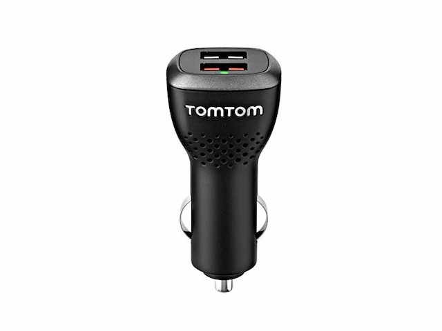 Tomtom hogesnelheid dubbele autolader 12v/ 24v voor alle navigatiesystemen en andere apparaten die worden opgeladen via usb zoals smartphones of tablets - afbeelding 1 van  3