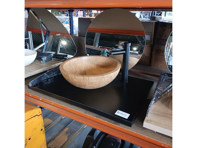 Topblad met waskom, sapho, bamboo, matzwart/hout - afbeelding 1 van  8