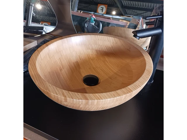 Topblad met waskom, sapho, bamboo, matzwart/hout - afbeelding 2 van  8