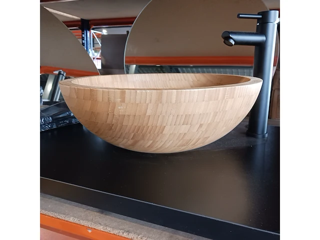 Topblad met waskom, sapho, bamboo, matzwart/hout - afbeelding 3 van  8