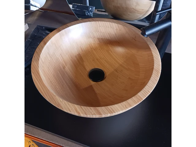 Topblad met waskom, sapho, bamboo, matzwart/hout - afbeelding 4 van  8