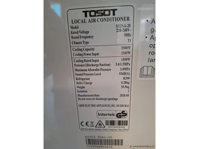 Tosot mona-20 airconditioning incl. afstandsbediening - afbeelding 4 van  4