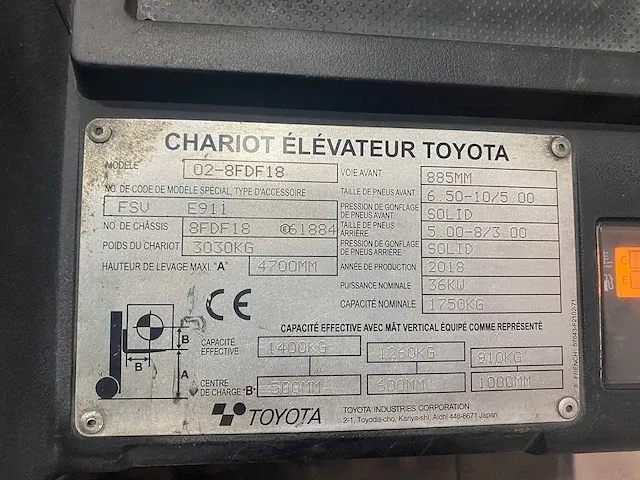 Toyota - 02-8fdf18 - vorkheftruck - 2018 - afbeelding 6 van  14