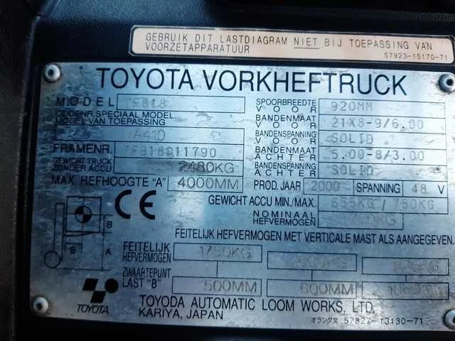 Toyota - 2000 - 7fb18 - vorkheftruck - afbeelding 3 van  4