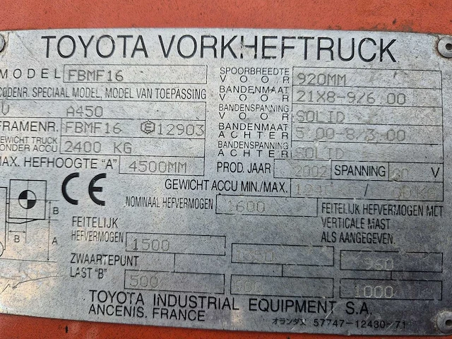 Toyota - 2002 - fbmf16 - vorkheftruck - afbeelding 6 van  6