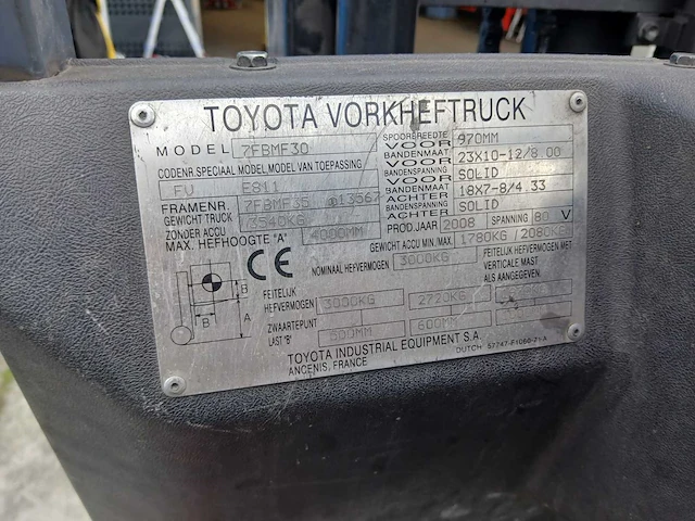 Toyota - 2008 - 7fbmf30 - vorkheftruck - afbeelding 11 van  11