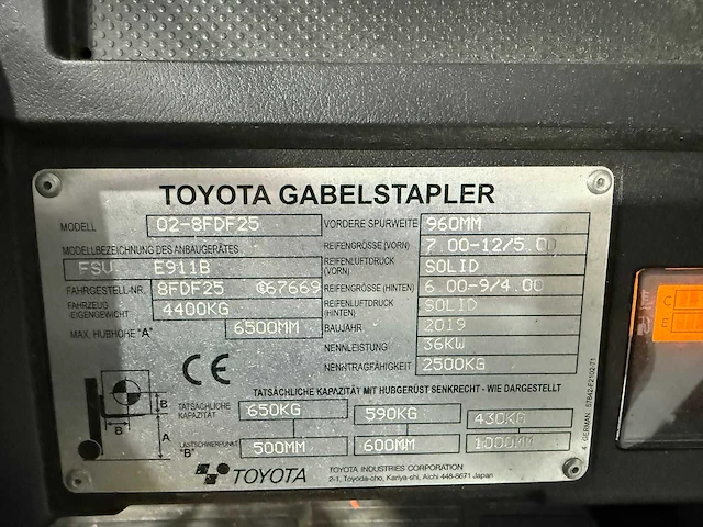 Toyota - 2019 - tonero 25 - tc 2 -8fd 25 - vorkheftruck - 150 bedrijfsuren - afbeelding 23 van  25