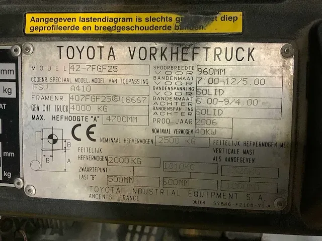 Toyota - 42-7-fgf25 a410 - vorkheftruck - afbeelding 6 van  15