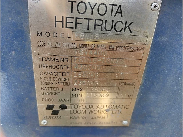 Toyota - fbm16 - vorkheftruck - 1991 - afbeelding 2 van  26