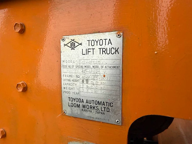 Toyota 42-4fg-25 2500kg lpg vorkheftruck - afbeelding 8 van  12
