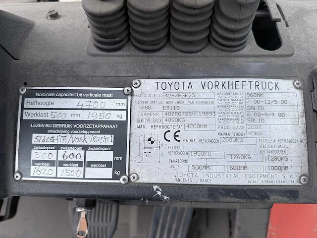 Toyota heftruck met 4e ventiel-vorkversteller-sideshift-470cm hoog-weing uren 6445 - afbeelding 13 van  15