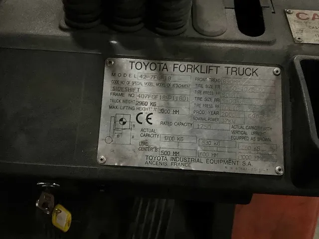 Toyota sas 18 vorkheftruck v.v sideshift urenstand: 4340 - afbeelding 9 van  14