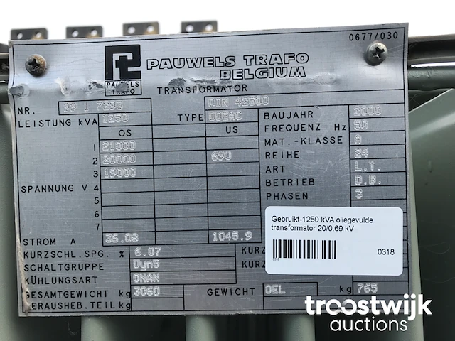 Transformator 1250 kva 20.000/690 volt - afbeelding 9 van  9
