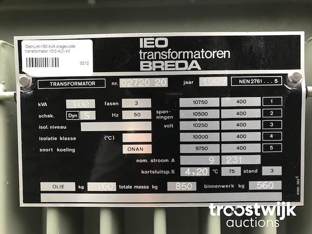 Transformator 160 kva 10.250/400 volt - afbeelding 3 van  11