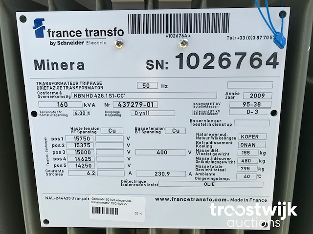 Transformator 160 kva 15.000/400 volt - afbeelding 5 van  13