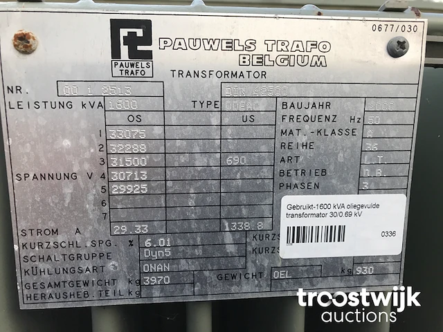 Transformator 1600 kva 31.500/690 volt - afbeelding 3 van  10
