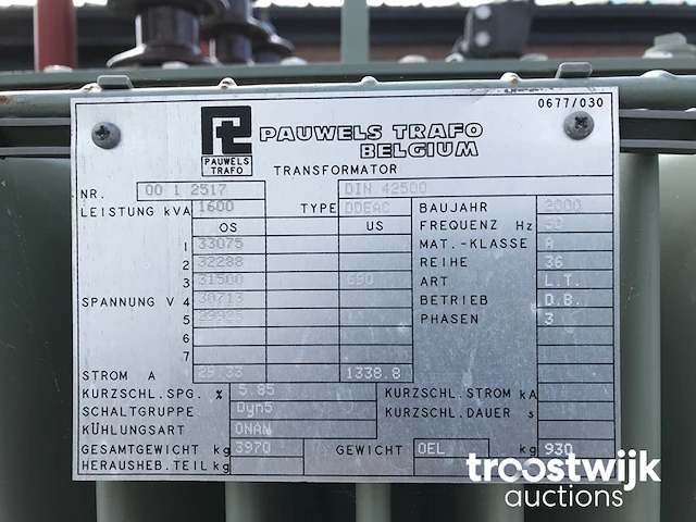 Transformator 1600 kva 31.500/690 volt - afbeelding 2 van  10