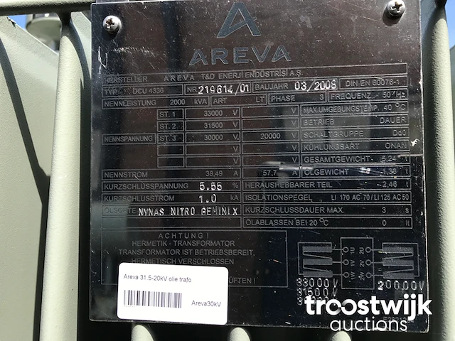 Transformator 2000 kva 31.500/20.000 volt - afbeelding 2 van  10