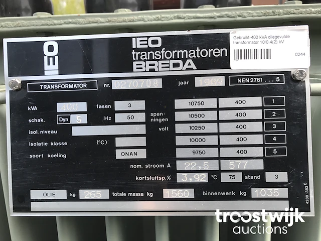 Transformator 400 kva 10.250/400 volt - afbeelding 3 van  11