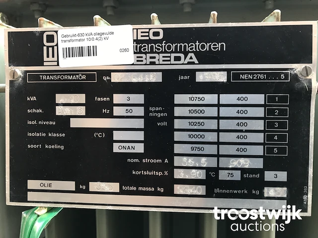 Transformator 630 kva 10.250/400 volt - afbeelding 3 van  11