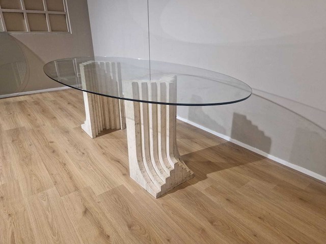 Travertine - vintage - eettafel - jaren 70 - afbeelding 2 van  9