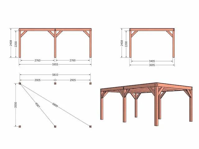 Trendhout milaan douglas terrasoverkapping 7x3,7 - afbeelding 2 van  2