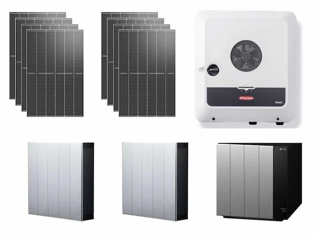 Trina - set van 8 zonnepanelen (440 wp) met 3.0k hybride omvormer (3-fase) en 8,6 kwh batterij - afbeelding 1 van  17