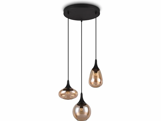 Trio lumina - hanglamp - zwart mat - excl. 3x e14 10w - aanpasbaar in hoogte - amber glas - afbeelding 1 van  1