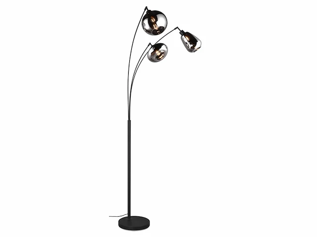 Trio lumina vloerlamp zwart ecxl. 3x e14 28w voetschakelaar verchroomd glas - afbeelding 1 van  4