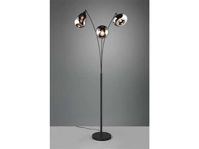 Trio lumina vloerlamp zwart ecxl. 3x e14 28w voetschakelaar verchroomd glas - afbeelding 2 van  4