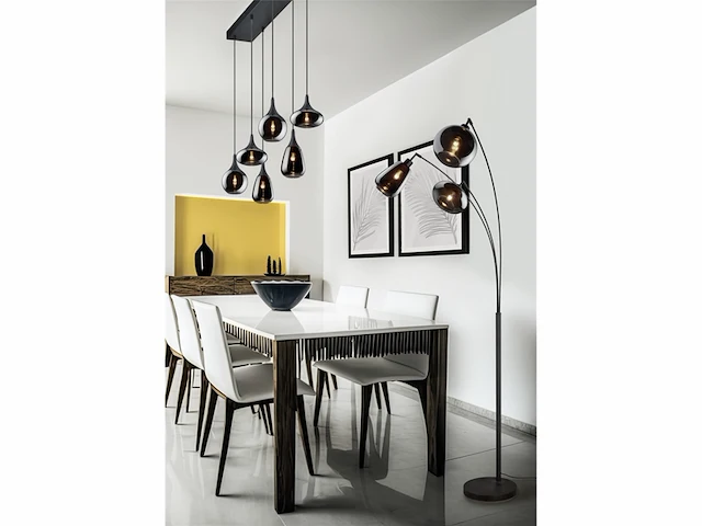 Trio lumina vloerlamp zwart ecxl. 3x e14 28w voetschakelaar verchroomd glas - afbeelding 4 van  4
