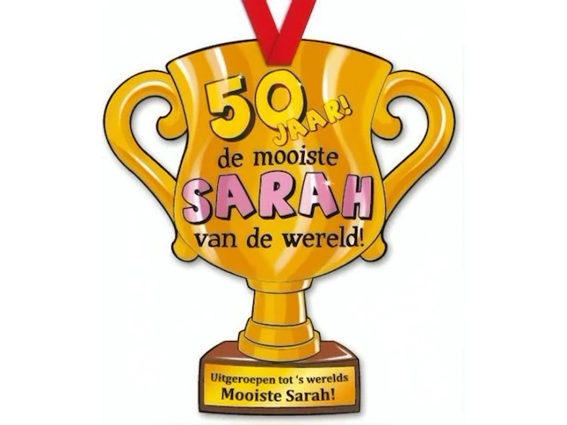 Trofee met lint en tekst 50 jaar sarah 30x - afbeelding 2 van  3