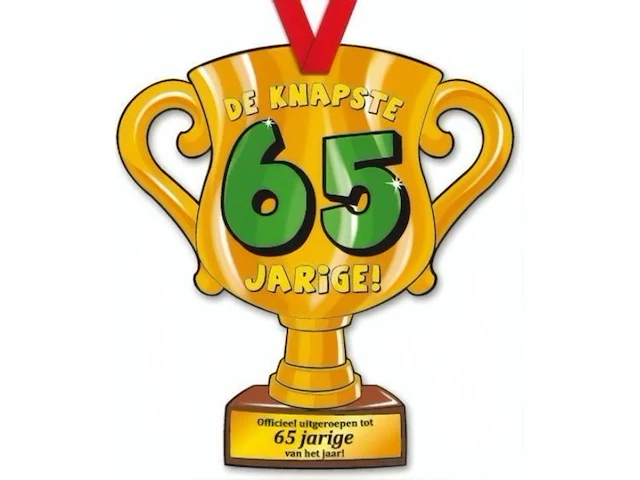 Trofee met lint en tekst de knapste 65 jarige 45 x - afbeelding 3 van  3
