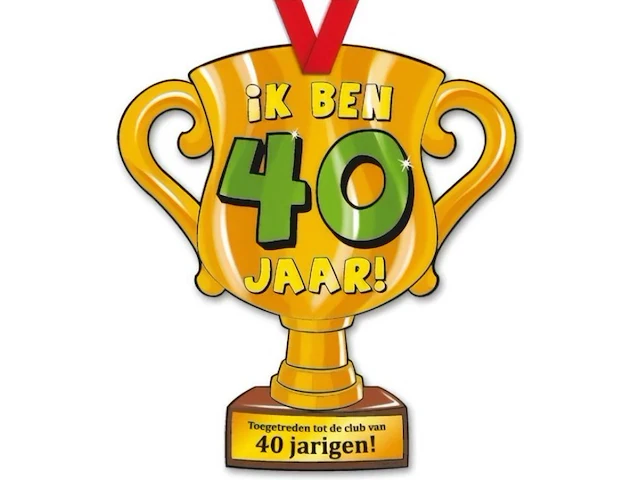 Trofee met lint en tekst ik ben 40 jaar 100 x - afbeelding 1 van  3