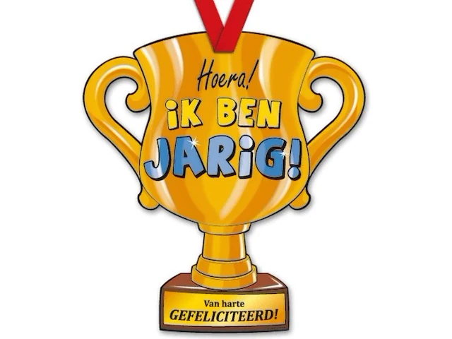 Trofee met lint en tekst ik ben jarig 45x - afbeelding 1 van  3