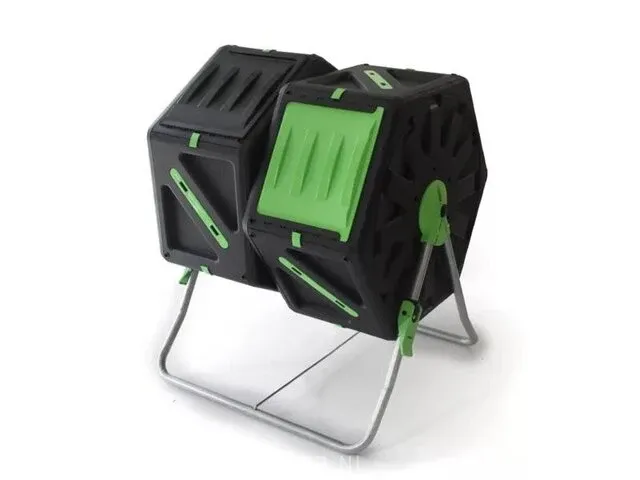 Trommelcomposter 2 kamers upp, l2408, zwart/groen - afbeelding 1 van  4