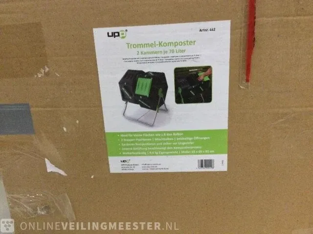 Trommelcomposter 2 kamers upp, l2408, zwart/groen - afbeelding 3 van  4