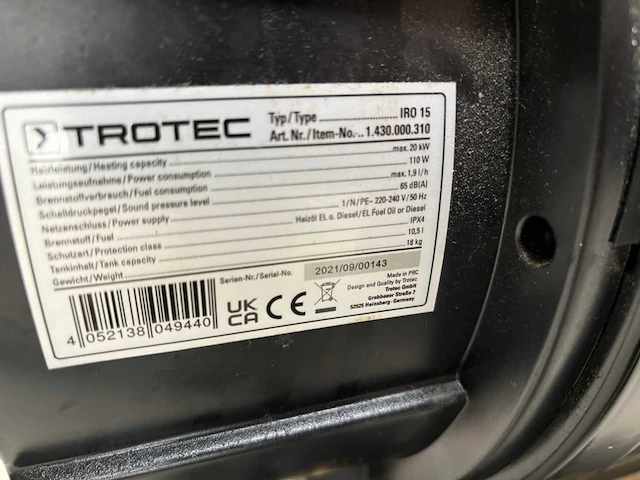 Trotec iro15 heteluchtkanon - afbeelding 6 van  6