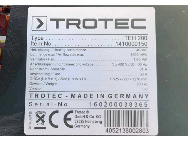 Trotec teh 200 elektroheater high performance - afbeelding 7 van  7