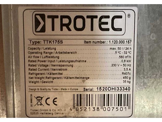 Trotec ttk 175 s condensatiedroger / bouwdroger - afbeelding 2 van  10