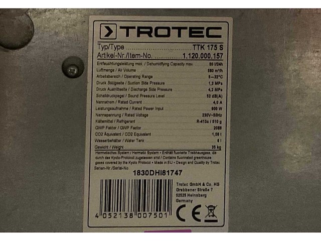 Trotec ttk 175 s condensatiedroger / bouwdroger - afbeelding 9 van  9