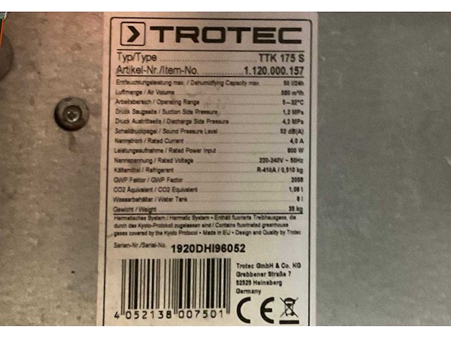 Trotec ttk 175 s condensatiedroger / bouwdroger - afbeelding 7 van  7