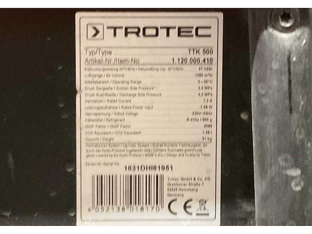 Trotec ttk 500 condensatiedroger / bouwdroger - afbeelding 9 van  9