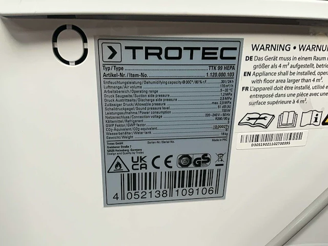 Trotec ttk 99 hepa luchtontvochtiger - afbeelding 5 van  5