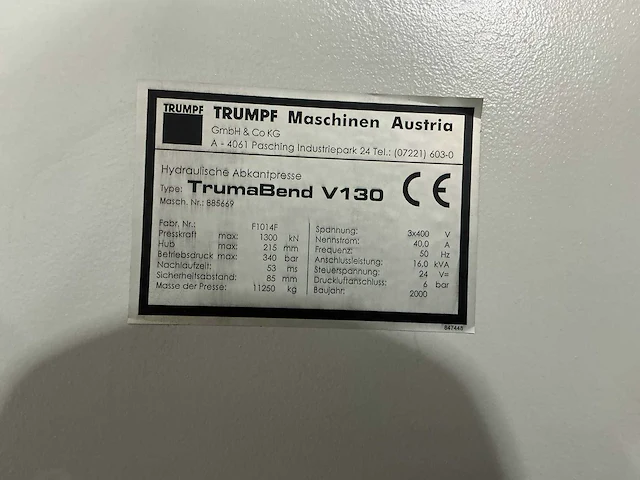 Trumpf - 2000 - trumabend v130 - kantbank - afbeelding 3 van  12