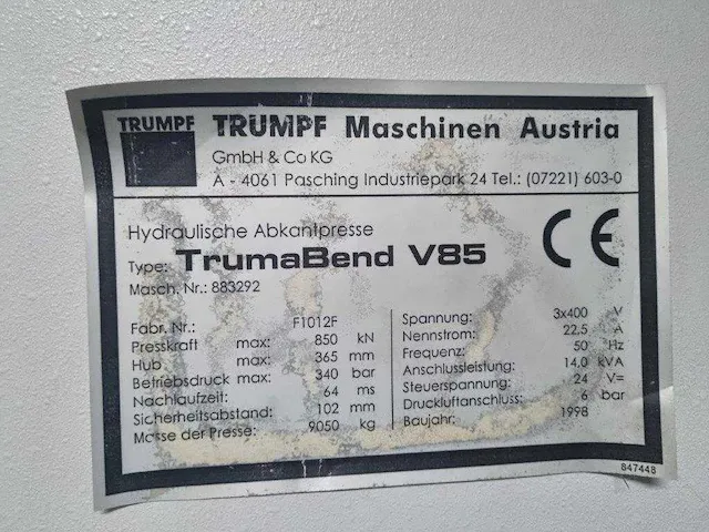 Trumpf - trumabend v85 - cnc kantbank - 1998 - afbeelding 7 van  7