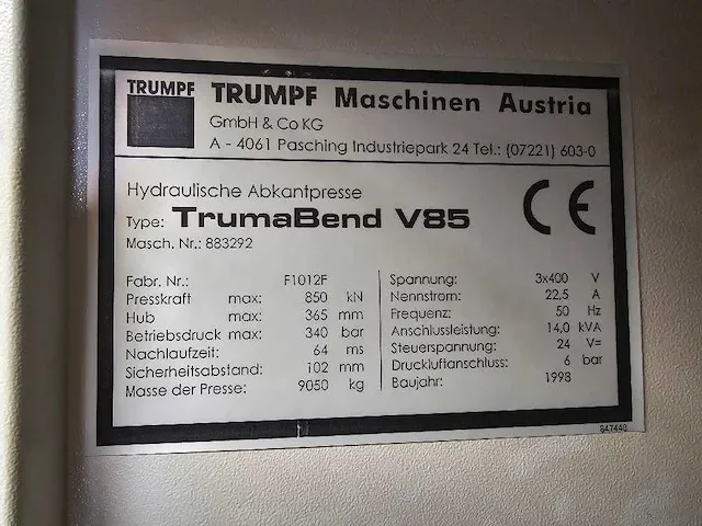 Trumpf - trumabend v85 - cnc kantbank - 1998 - afbeelding 6 van  16