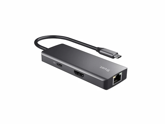 Trust dalyx usb c hub 6-in-1 multipoortadapter met 4k hdmi 2x usb-c 2x usb 3.1 ethernet voor laptop macbook pro/air zilver - afbeelding 2 van  2