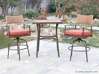 Tuinset 3-delig - barset hoog - bruin wicker + rode kussens - afbeelding 1 van  3